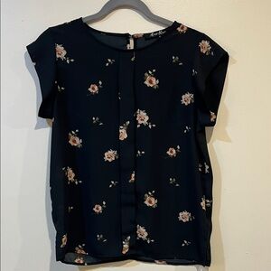 Navy Blue Floral Blouse